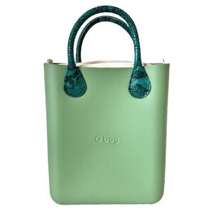 Obag O Bag Handbag Waterproof Canvas Zip Top Rectangle Leather Handle Italy NEW